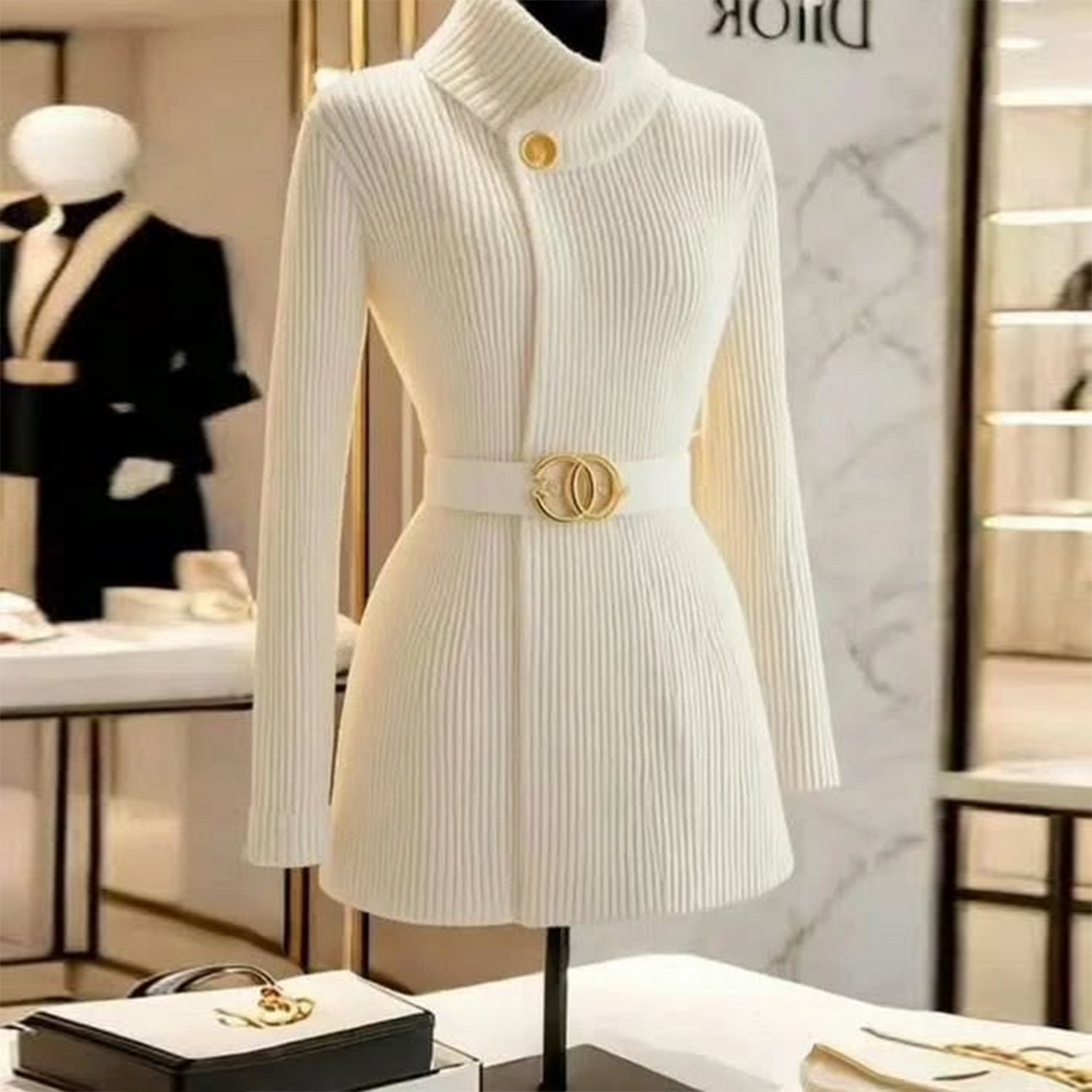 Witte cardigan met hoge kraag en lange mouwen