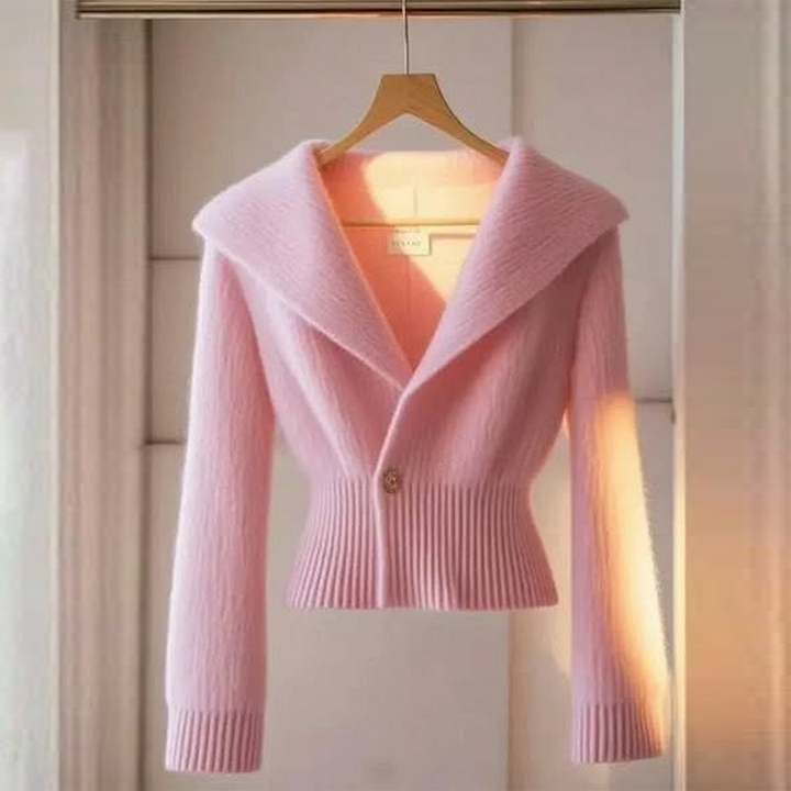 Effen lichtroze cardigan met colsje