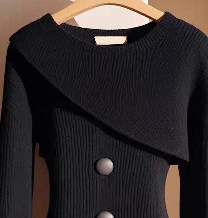 Effen zwarte pullover met ronde hals en lange mouwen