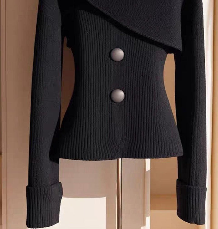 Effen zwarte pullover met ronde hals en lange mouwen