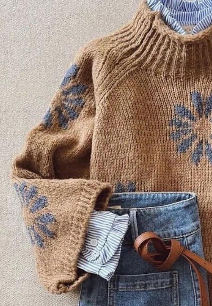 Bruine retro coltrui met lange mouwen