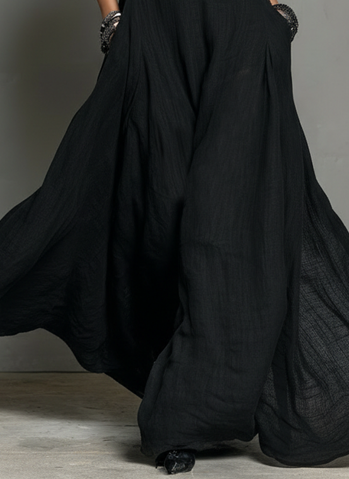 Dames Minimalistische Linnenblend Halternek Mouwloze Maxi-jurk