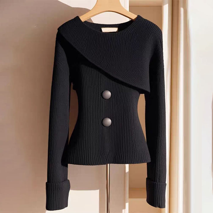 Effen zwarte pullover met ronde hals en lange mouwen