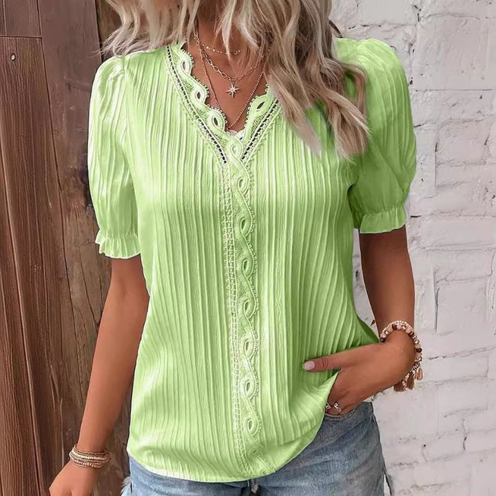 Lunea™ Kant Luxe V-Hals Chiffon T-shirt