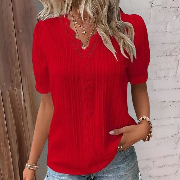 Lunea™ Kant Luxe V-Hals Chiffon T-shirt