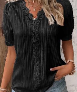 Lunea™ Kant Luxe V-Hals Chiffon T-shirt