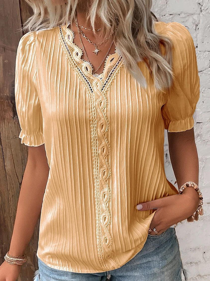 Lunea™ Kant Luxe V-Hals Chiffon T-shirt
