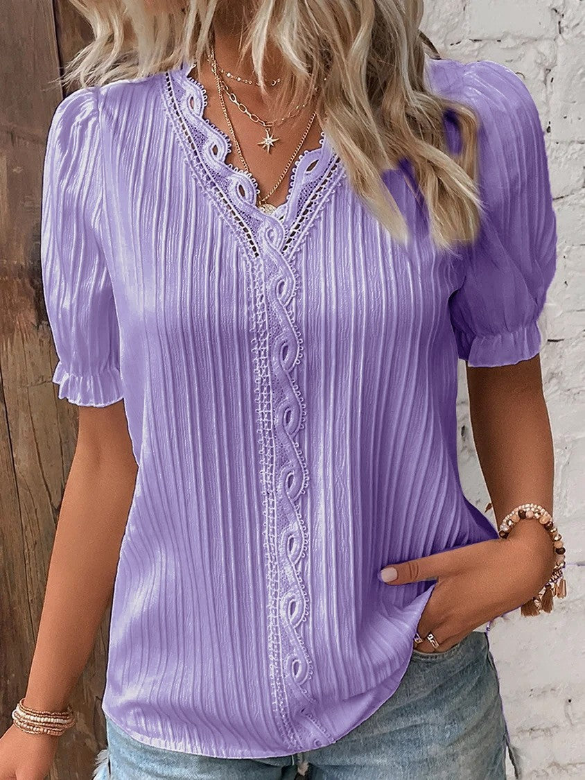 Lunea™ Kant Luxe V-Hals Chiffon T-shirt