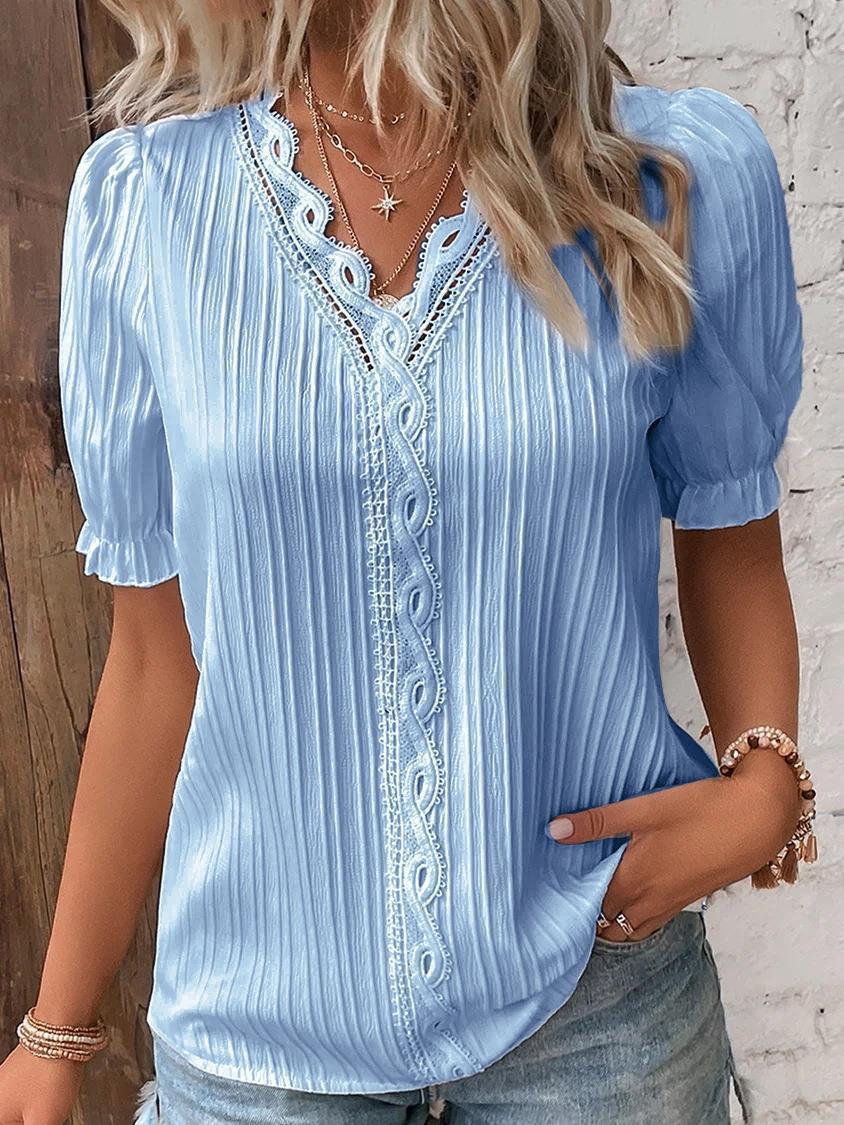 Lunea™ Kant Luxe V-Hals Chiffon T-shirt