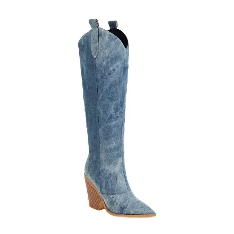 Luxe Denim Lange Laarzen