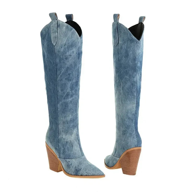 Luxe Denim Lange Laarzen