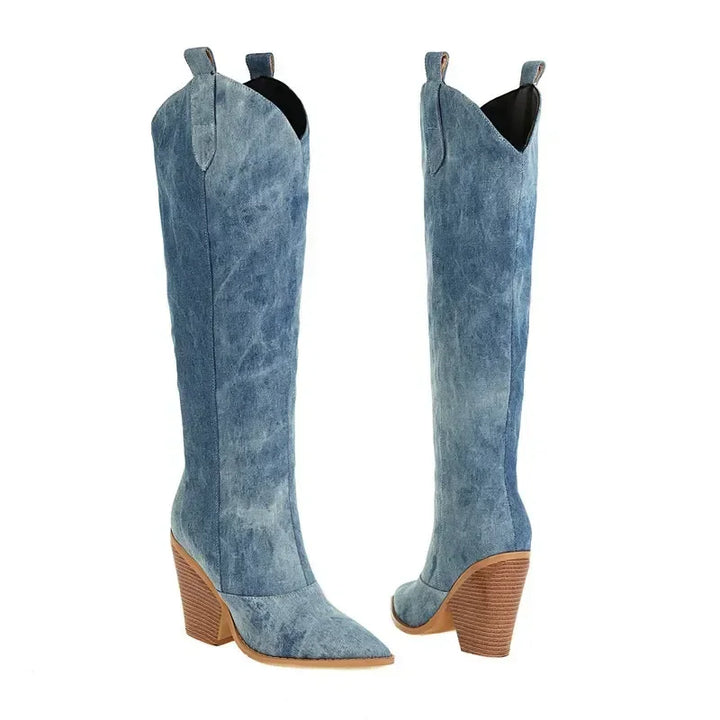 Luxe Denim Lange Laarzen