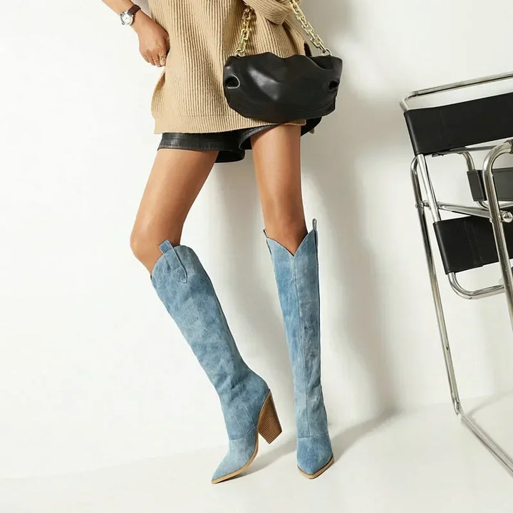 Luxe Denim Lange Laarzen