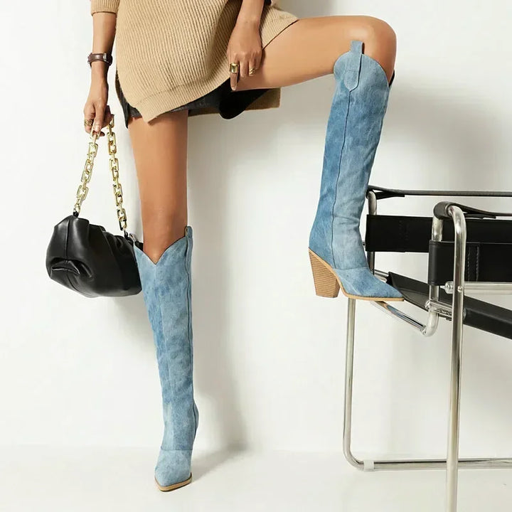 Luxe Denim Lange Laarzen