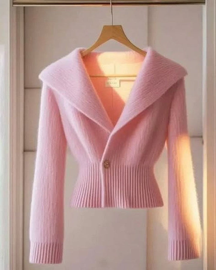 Effen lichtroze cardigan met colsje