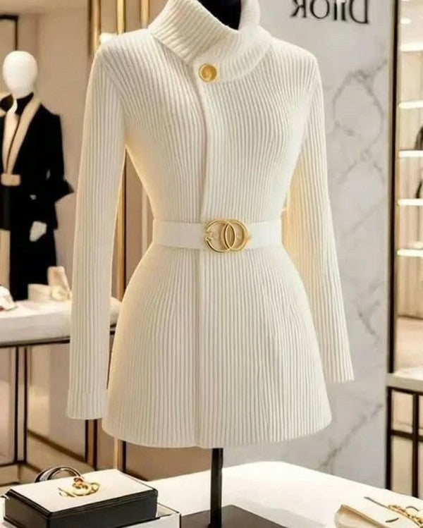 Witte cardigan met hoge kraag en lange mouwen