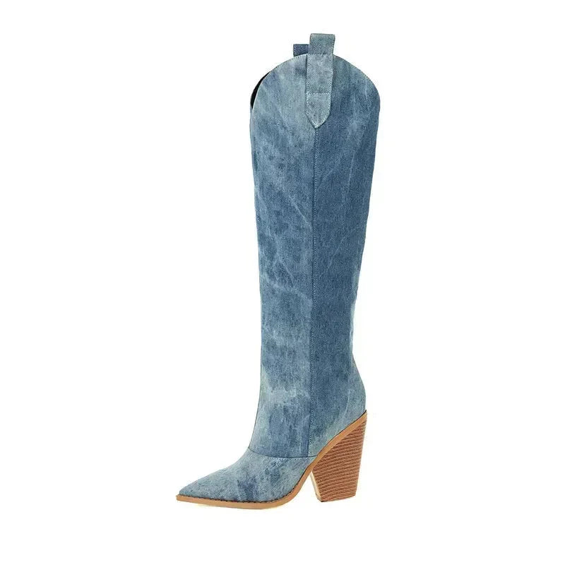 Luxe Denim Lange Laarzen