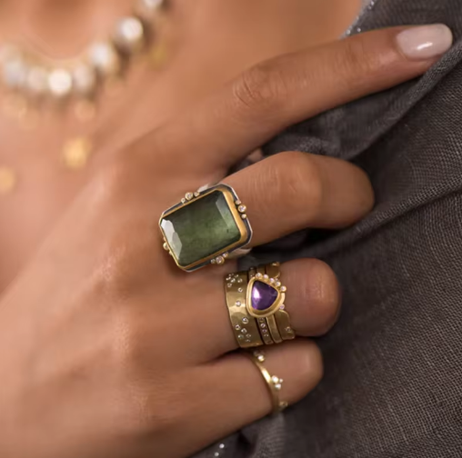 Retro vierkante ring van kristal in Franse stijl