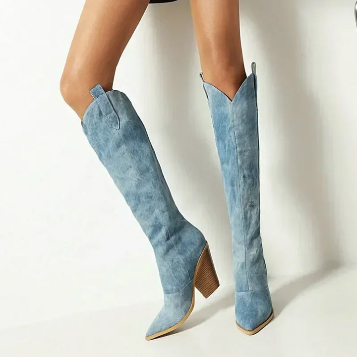 Luxe Denim Lange Laarzen