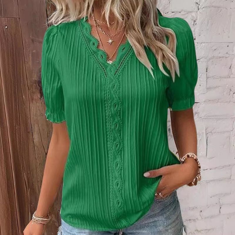 Lunea™ Kant Luxe V-Hals Chiffon T-shirt