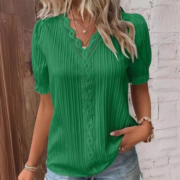 Lunea™ Kant Luxe V-Hals Chiffon T-shirt