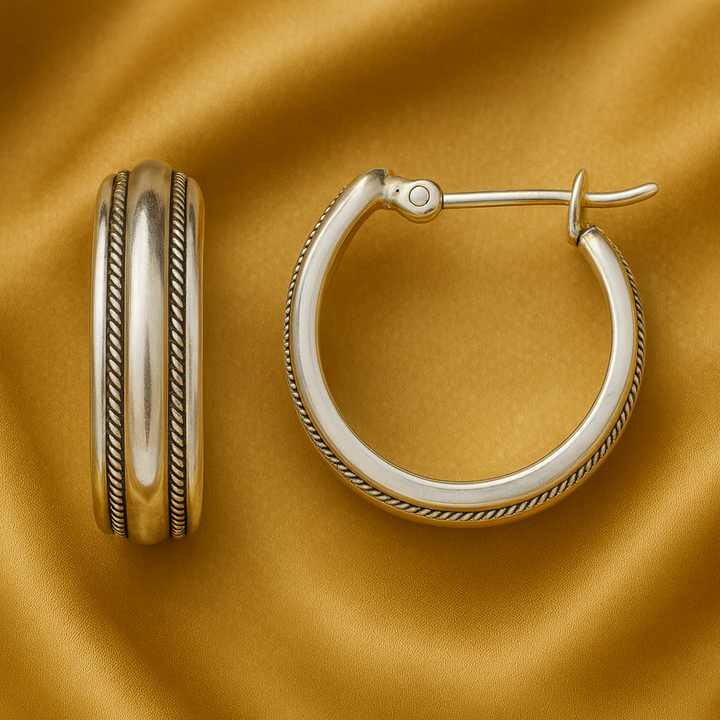 Zilveren vintage creolen met gouden strepen