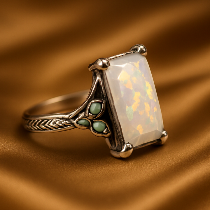Vintage zilveren ring met een gloeiende opaal
