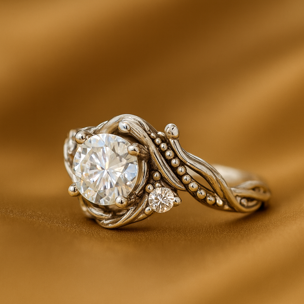 Elegante zilveren ring met takmotief en kubische zirkonia