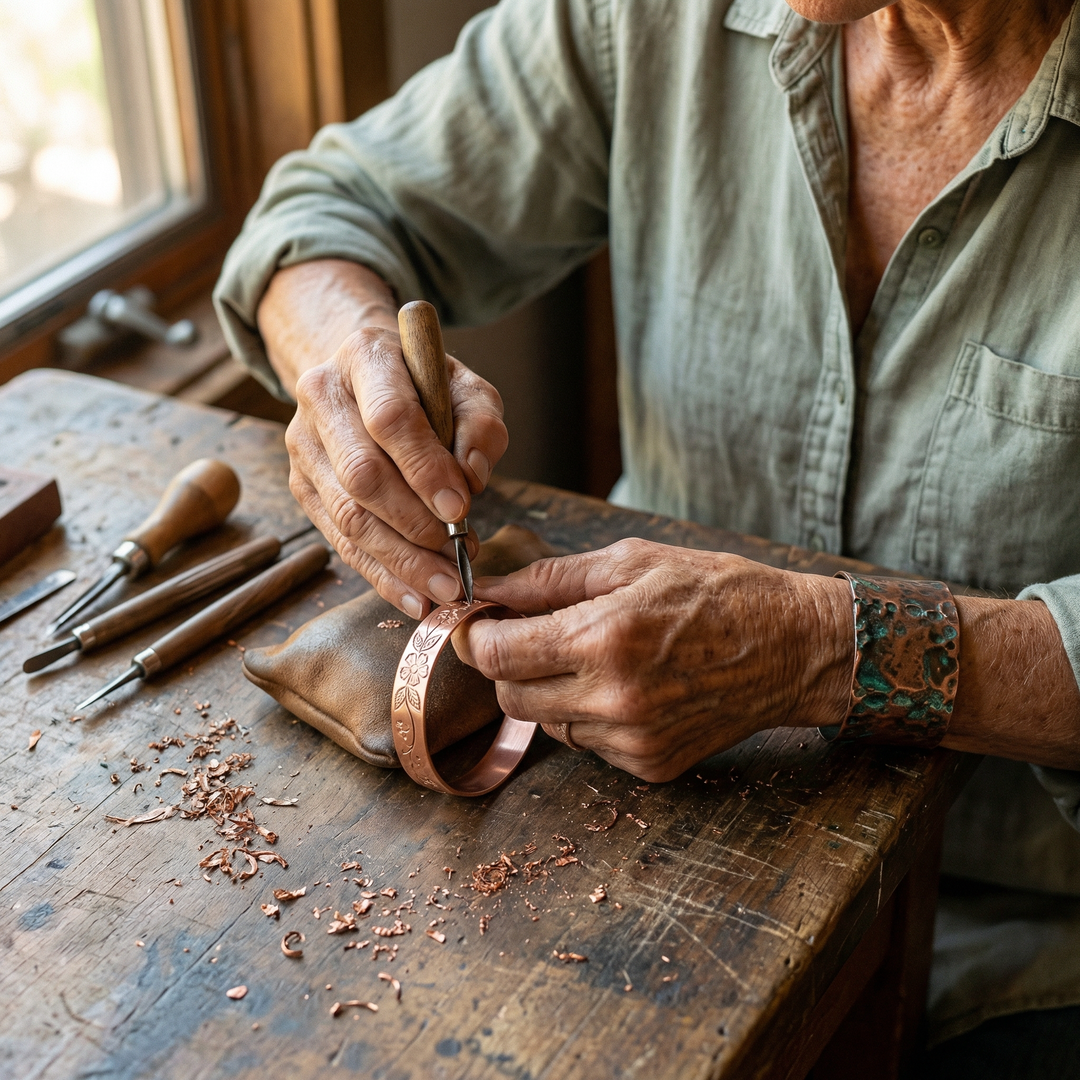 Koperen armband Bloem