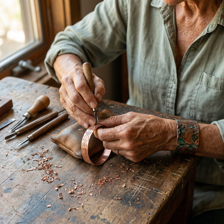 Koperen armband Bloem