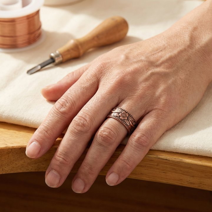 Koperen ring in bloemvorm
