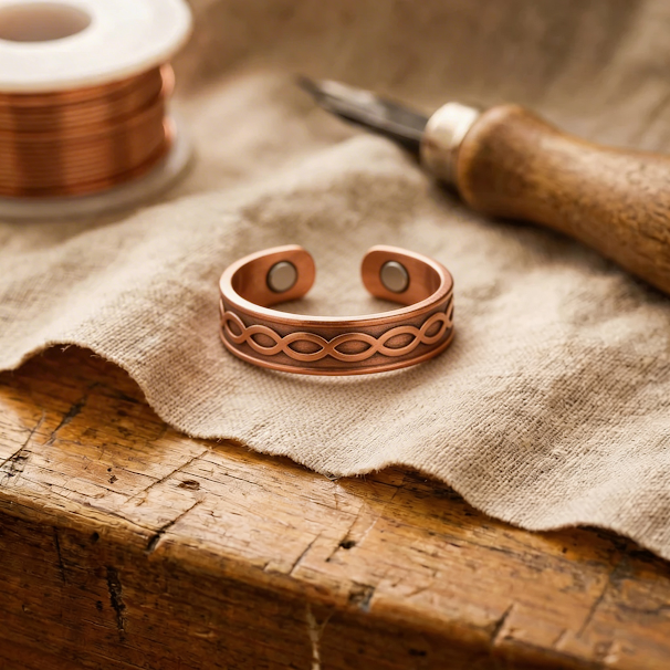 Gevlochten koperen ring