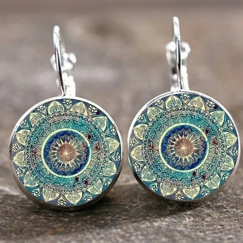 Vintage ronde mandala-oorbellen