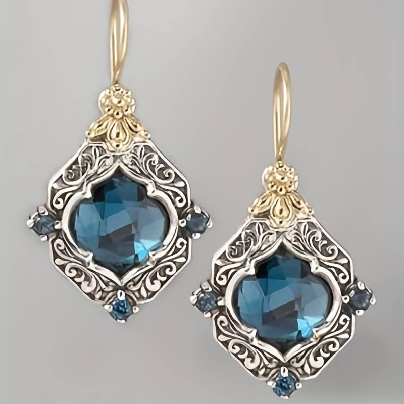 Vintage oorbellen met blauw kristal, goudkleurig en zilverkleurig