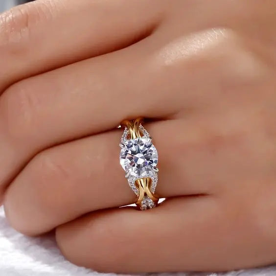 Vintage ring, verguld en verzilverd, met kristal