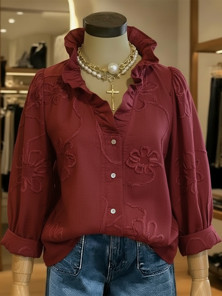 Casual romantische geruffelde kraag katoenen blouse