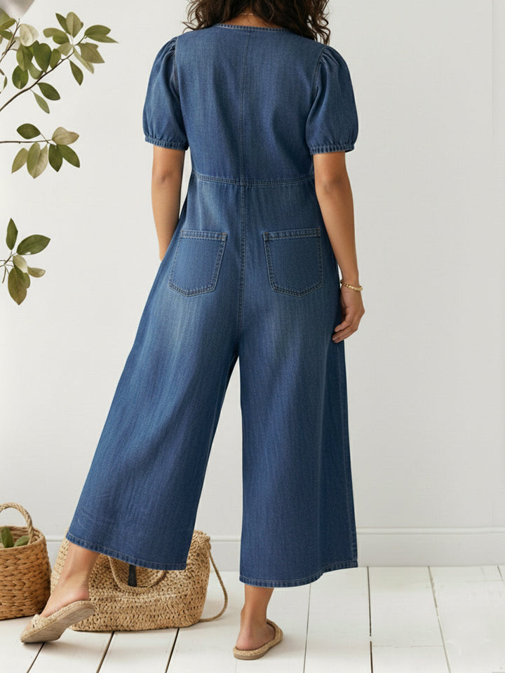 Dames casual losse korte mouwen V-hals denim overall