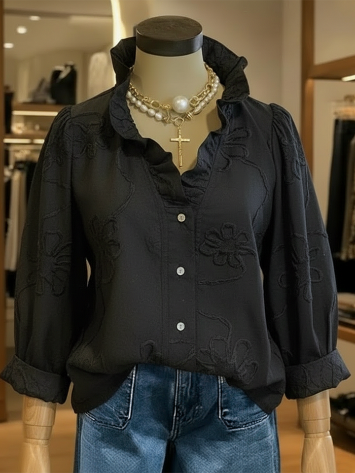 Casual romantische geruffelde kraag katoenen blouse