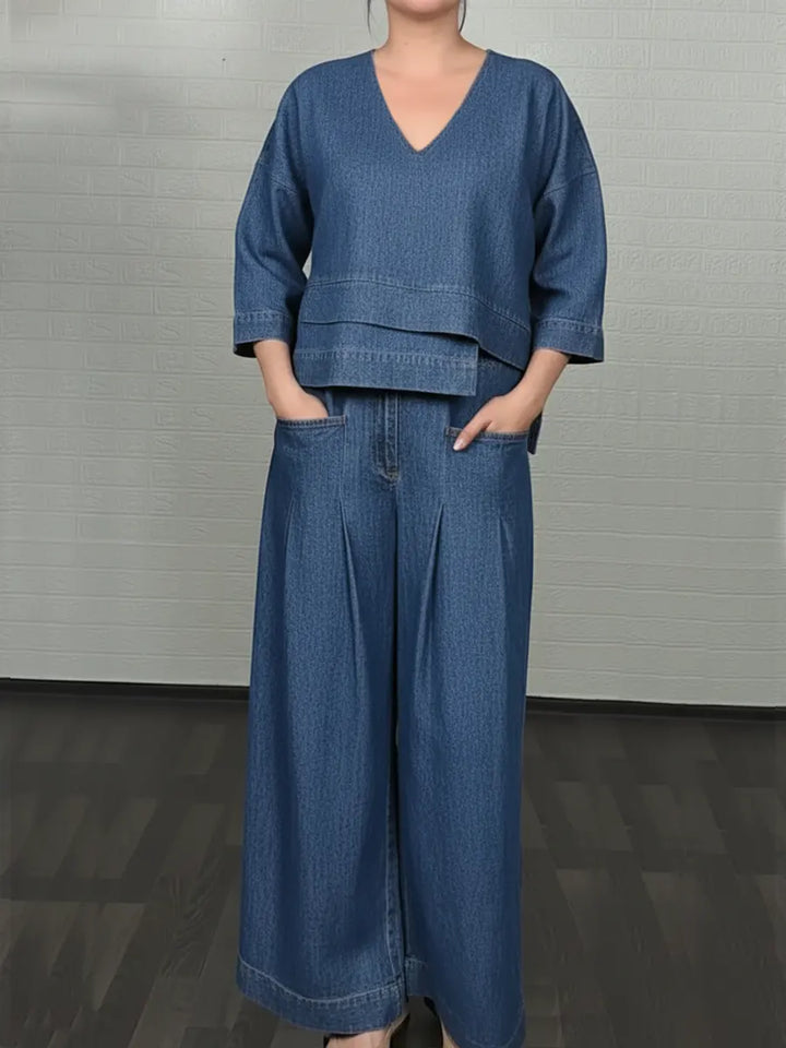 Dames casual denim katoenen top en broek twee-delige set