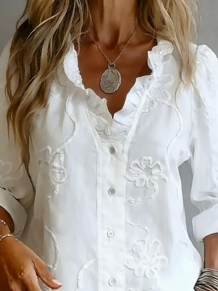Casual romantische geruffelde kraag katoenen blouse