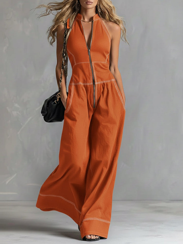 Casual katoenen jumpsuit met rits