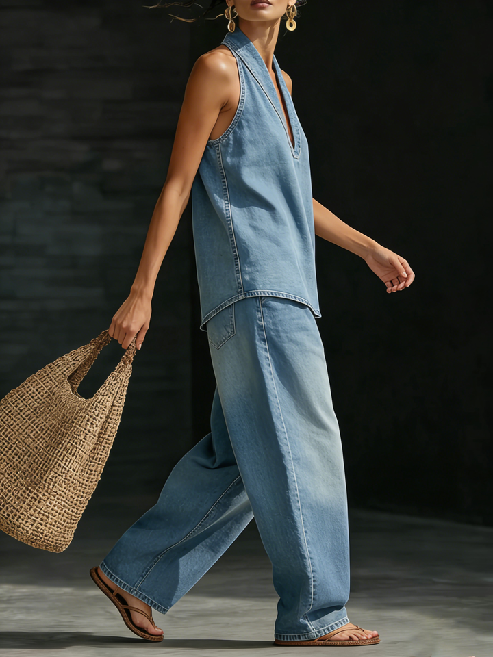 Knus minimalistisch tweedelig denimset