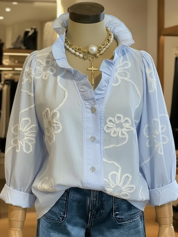 Casual romantische geruffelde kraag katoenen blouse