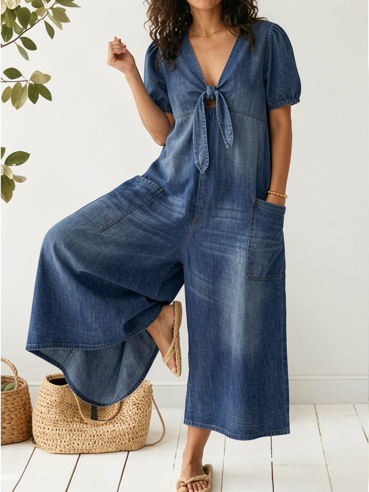 Dames casual losse korte mouwen V-hals denim overall