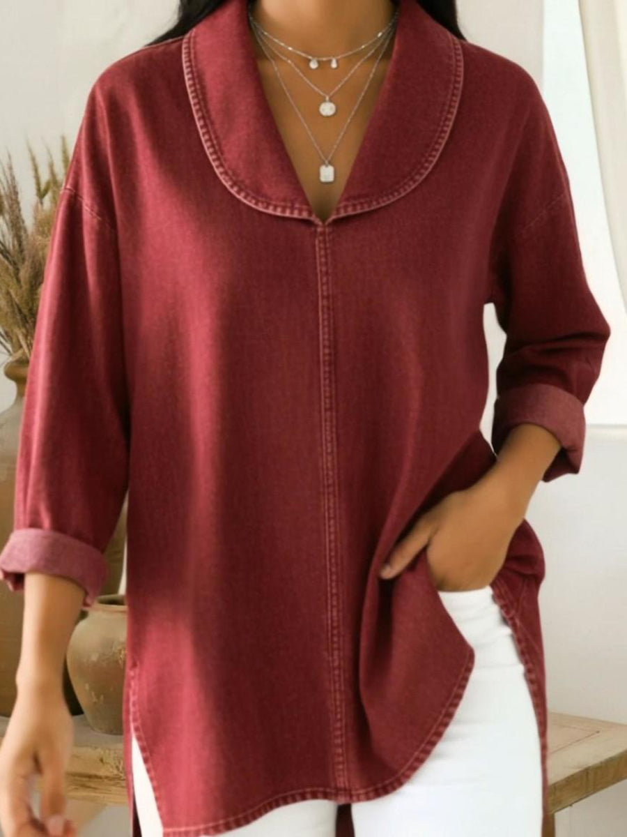 retro top met sjaalkraag van denim-katoen