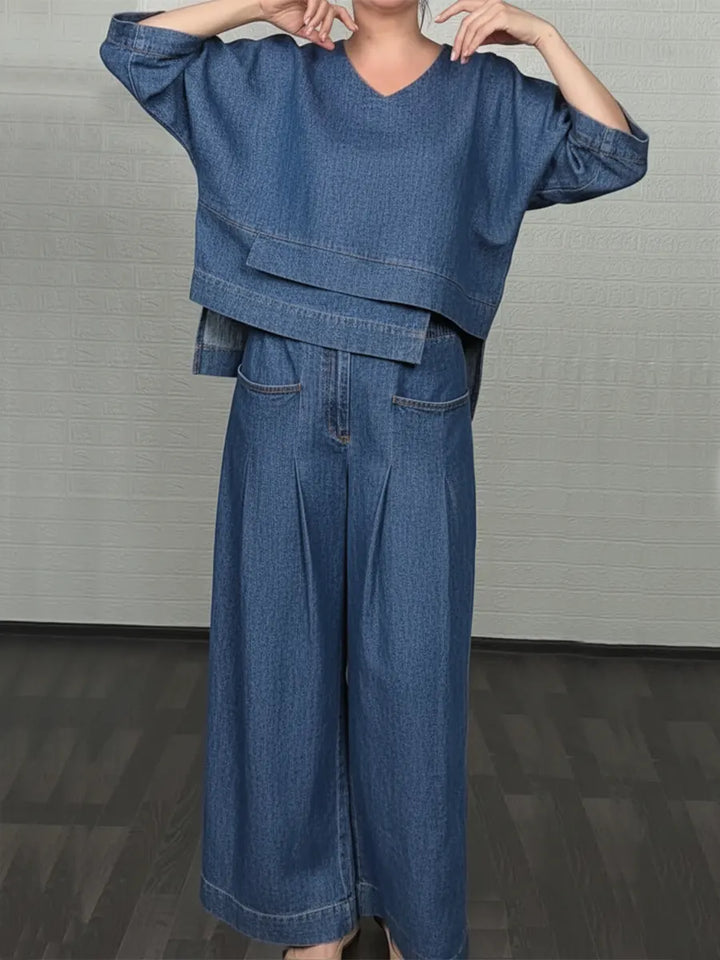 Dames casual denim katoenen top en broek twee-delige set