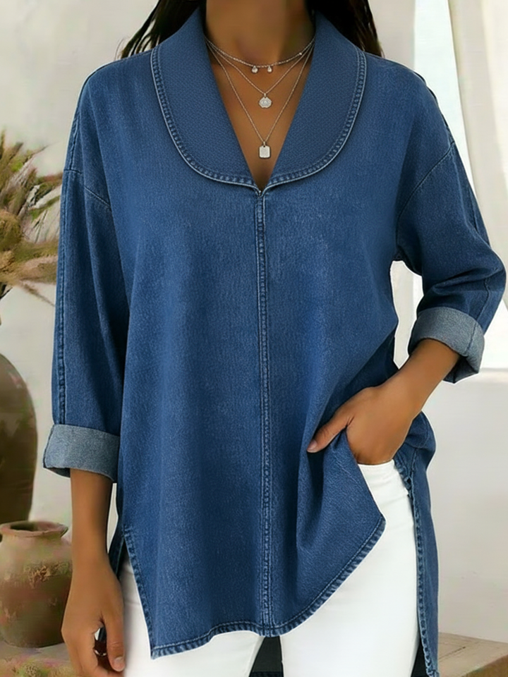 retro top met sjaalkraag van denim-katoen