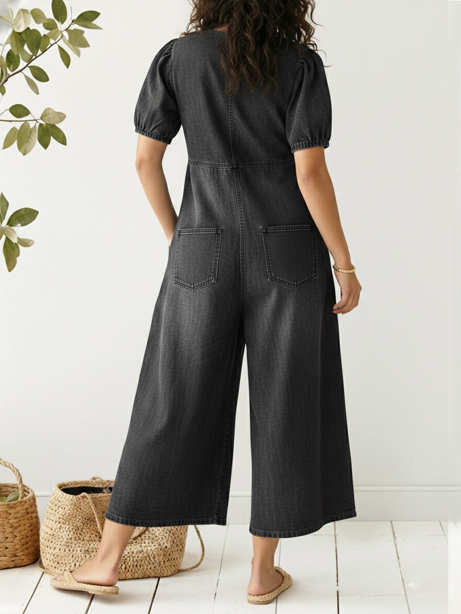 Dames casual losse korte mouwen V-hals denim overall