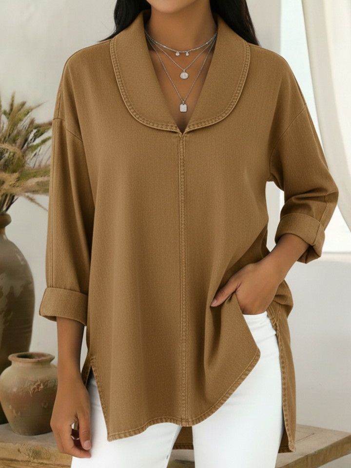 retro top met sjaalkraag van denim-katoen
