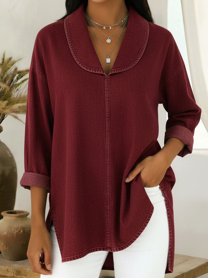 retro top met sjaalkraag van denim-katoen